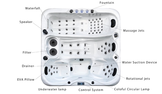 Ruang air panas taman mewah untuk 4 orang dewasa acrylic spa bak mandi Whirlpool dengan fungsi pijat untuk luar ruangan